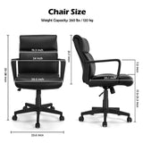 Black Leather Office Chair Mid Back Leather Desk Chair Modern Excutive Office Chair