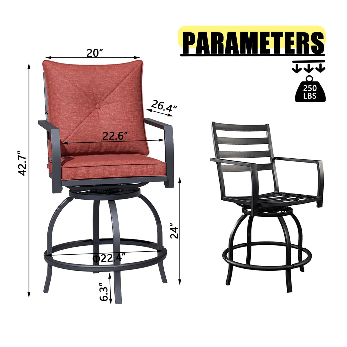 Outdoor Swivel Bar Stools Bar Height Patio Chair Set of 2