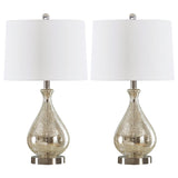 Glass Table Lamp Set of 2 for Living Room, 22.75" Nickel Bedside