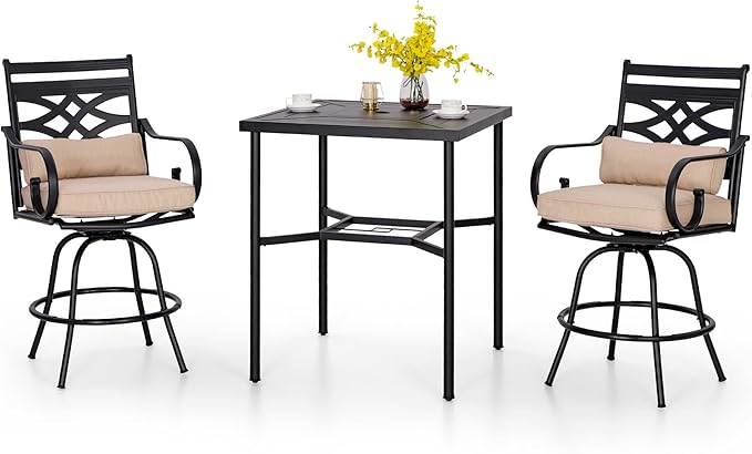 Outdoor Swivel Bar Stools Set of 2，Patio Counter Height Bar Chairs