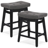 24 Inch Bar Stools Counter Height Set of 2 Solid Wood Legs PU Leather Saddle Soft