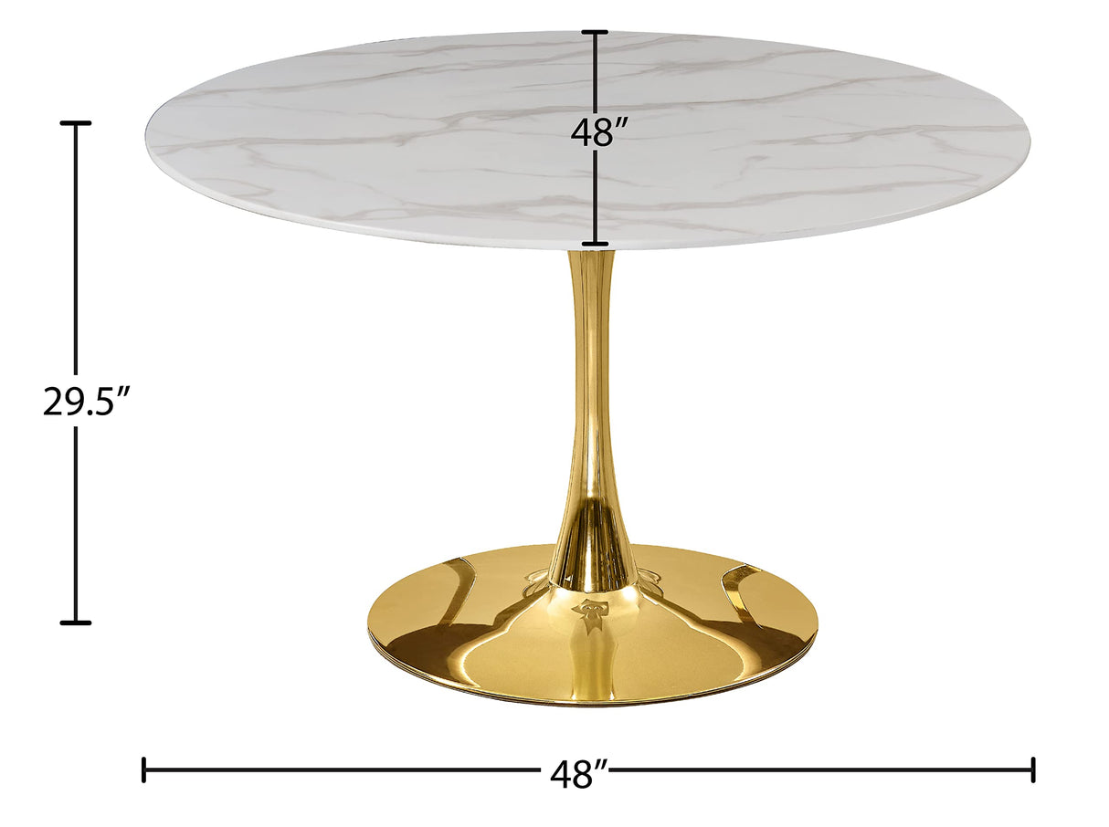 Holly Collection Modern | Contemporary Round Faux Marble Top Dining Table,