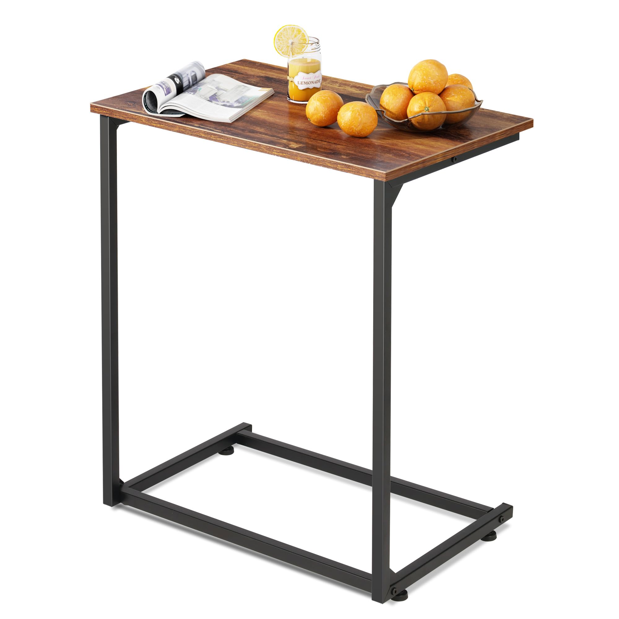Wide Snack Side Table, C Shaped End Table for Sofa Couch and Bed, Laptop Table