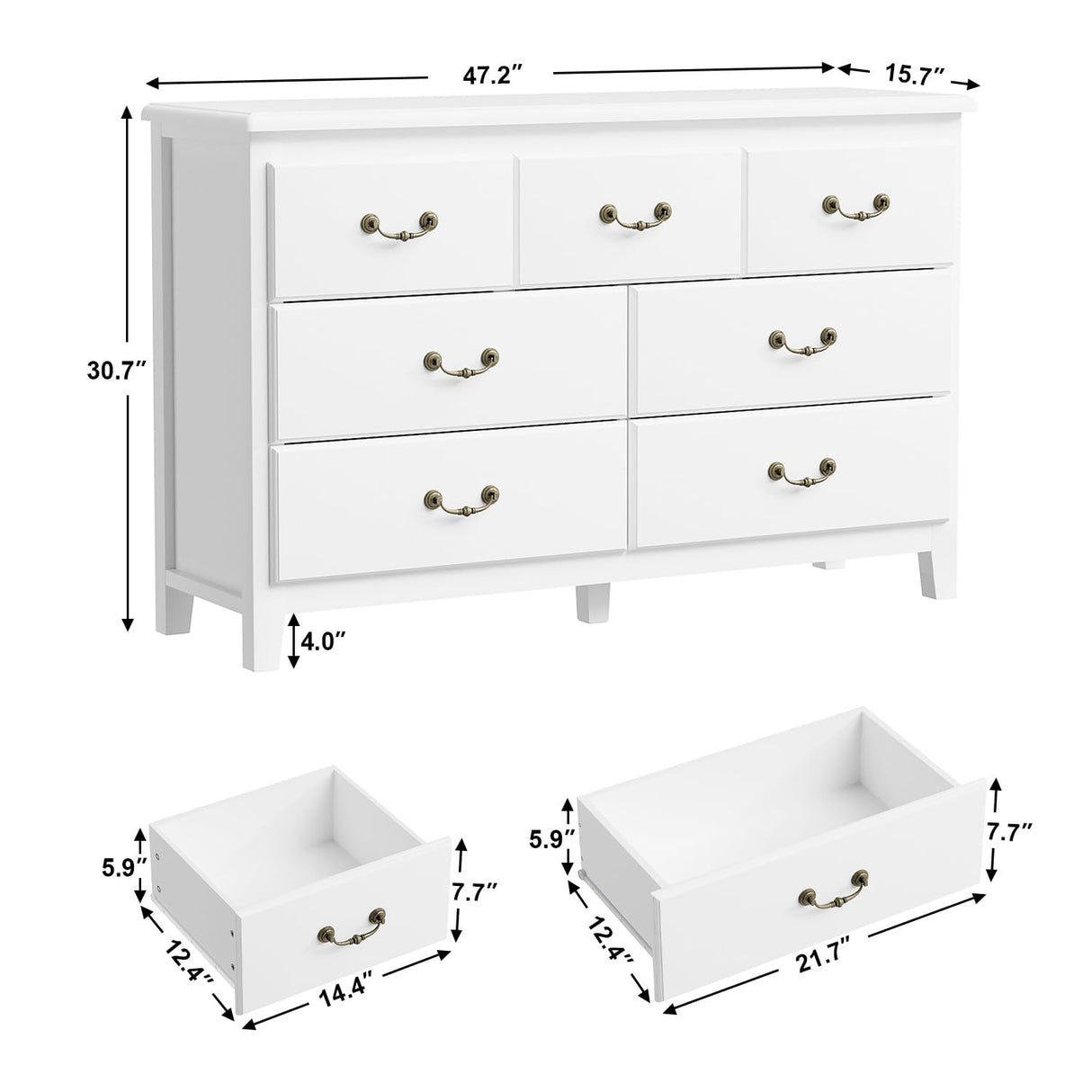 White Dresser for Bedroom, Modern Farmhouse Style 7 Drawer Double Dresser