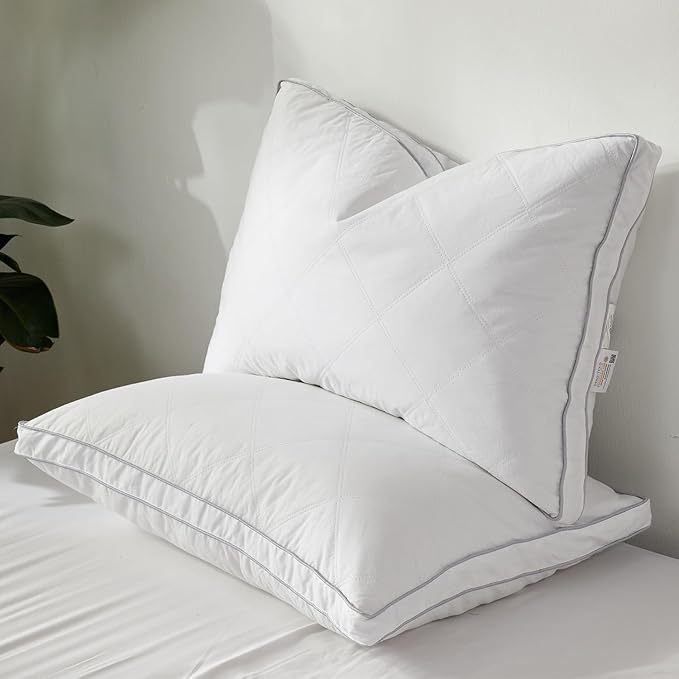 Luxury Goose Feather Down Pillow Queen Size Set of 2 - Made in USA Gusseted Hotel