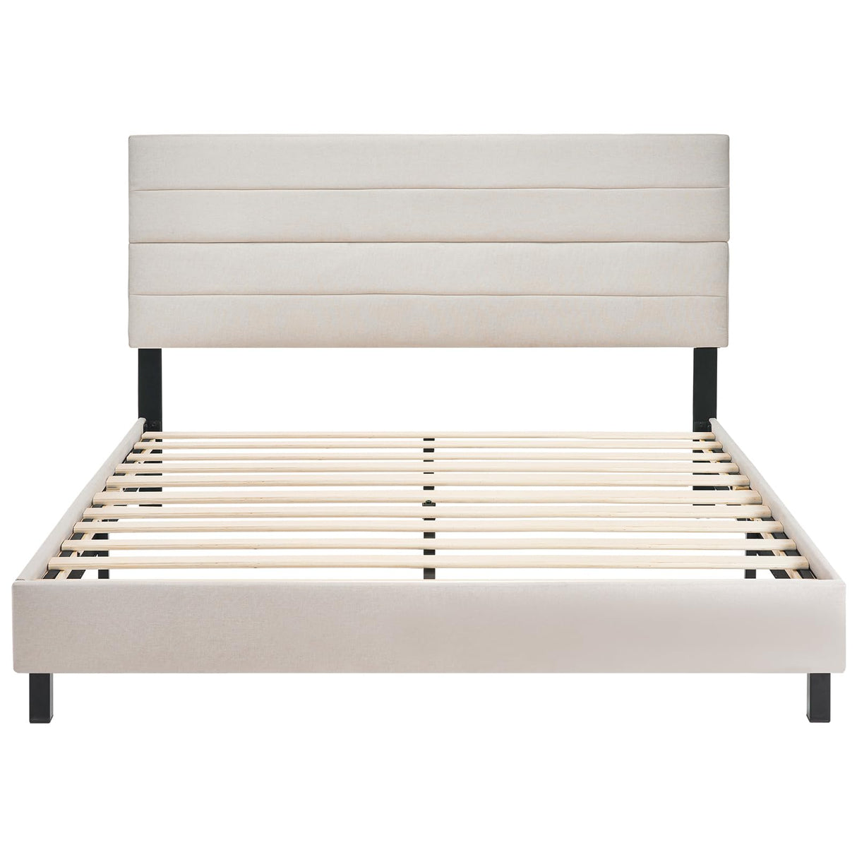 Queen Bed Frame, Modern Upholstered Bed Frame with Adjustable Linen Headboard