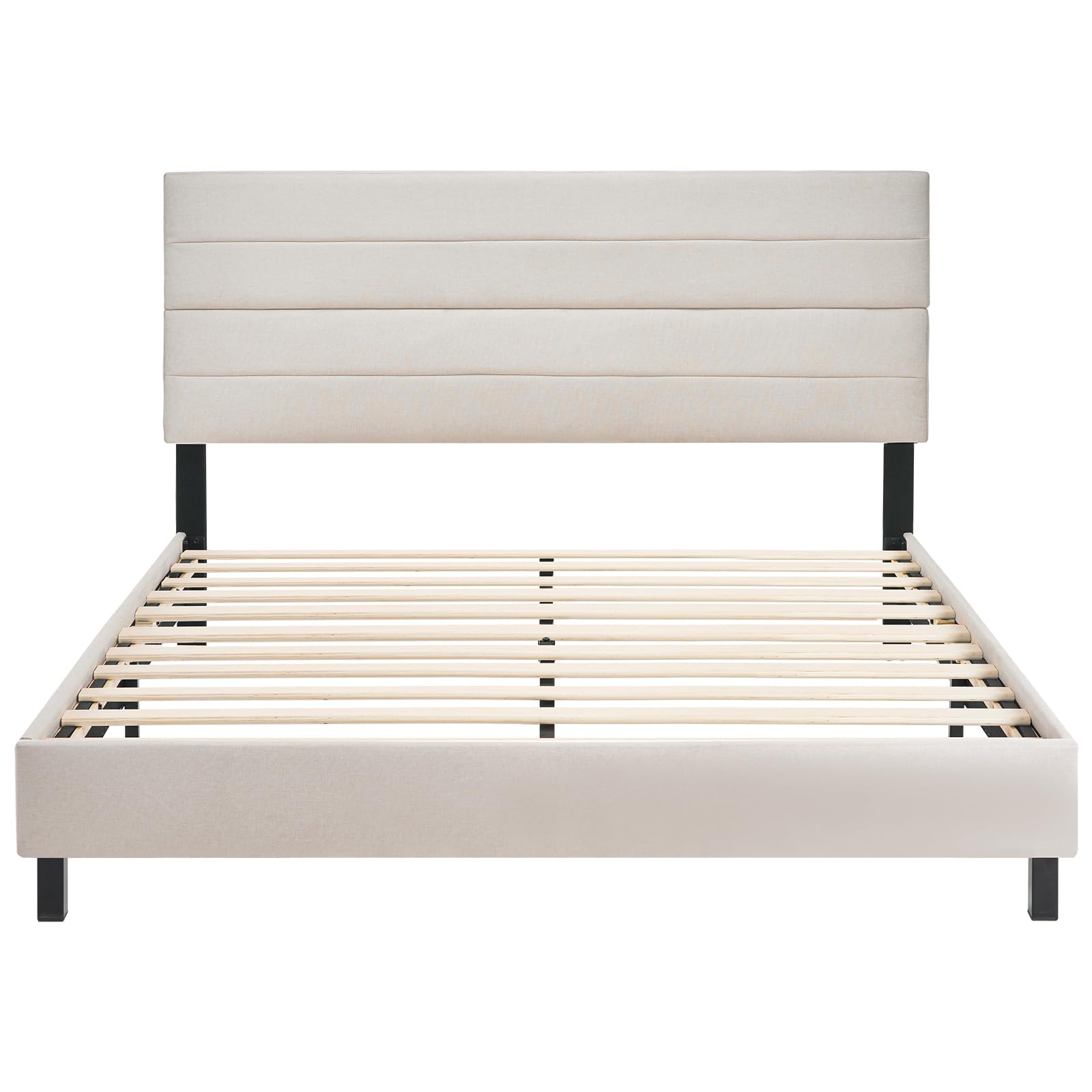 Queen Bed Frame, Modern Upholstered Bed Frame with Adjustable Linen Headboard