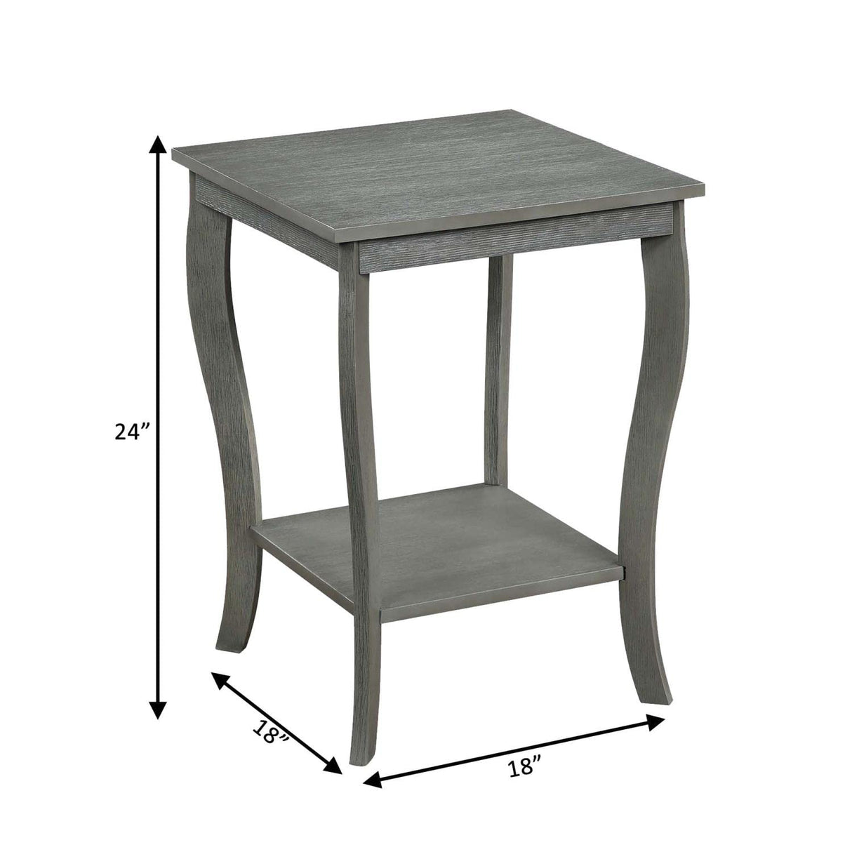 American Heritage Square End Table with Shelf, Wirebrush Dark Gray