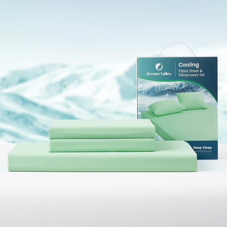 Queen Size Cooling Fitted Sheet with 2 Pillowcases, Q-Max > 0.4 Aerocool™ 3 PCS