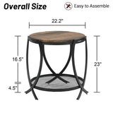 Industrial Round End Table with Storage Shelf, 2-Tier Side Table for Living Room