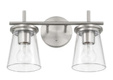 Connell 2 Light 14.5 in. Brushed Polished Nickel Finish Vanity Light with Clear Glass