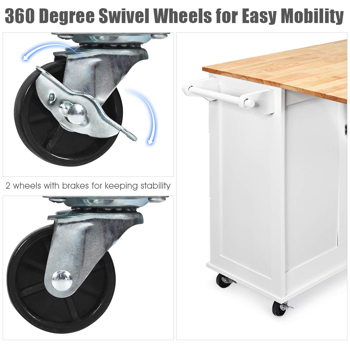 Kitchen Island Cart with Drop-Leaf Tabletop, Large Trolley Cart with Large Cabinet