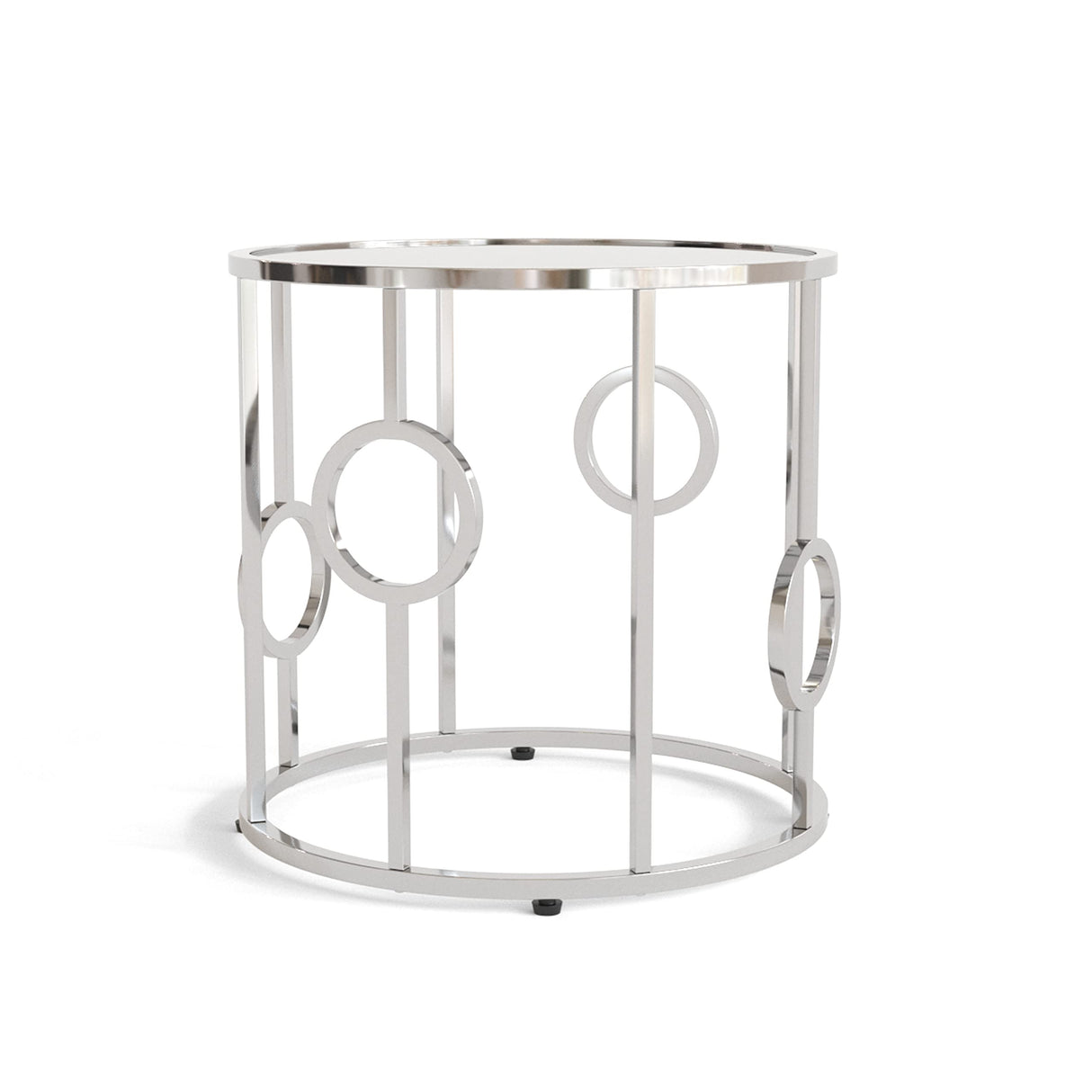 Keenan Luxury Glam Round Glass Top 2-Piece Coffee and End Table Set