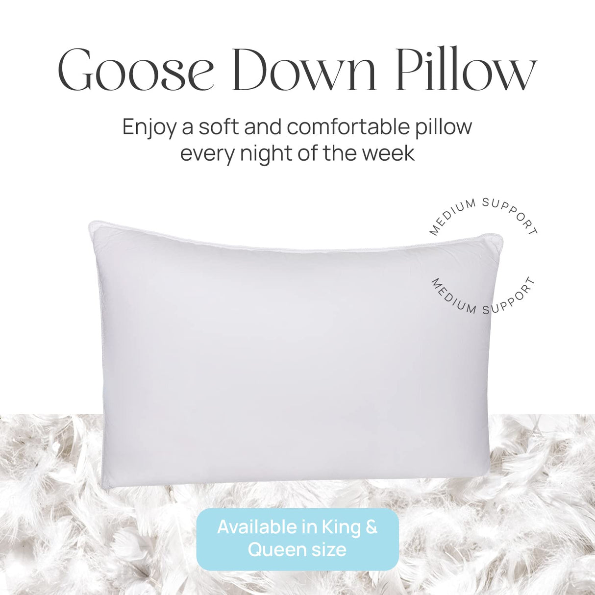 Balanced Dream Firm Pillow, King Size 20x36 Inch Medium Support Goose Feather Down Pillows