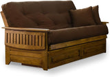 Brentwood Tray Arm Futon Frame, Drawers, and Microfiber Khaki Mattress Set