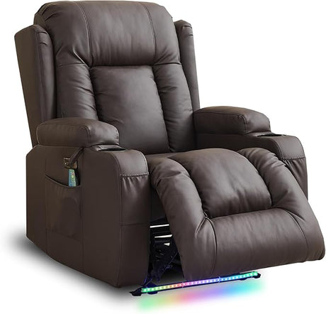 Power Recliner Chair with Massage & Heat, Faux Leather Recliner Sofa Chair