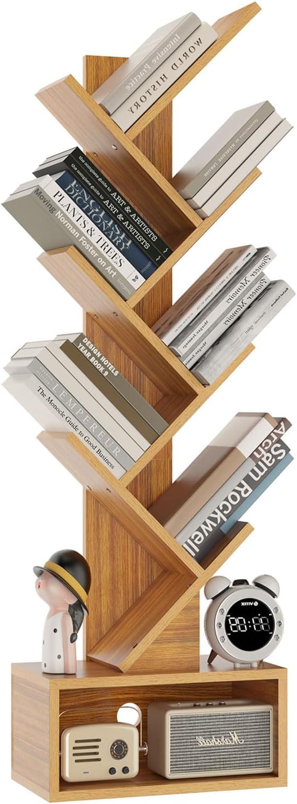 4 Tier Tree Bookshelf, Small Bookcase, Modern Wood Book Storage Rack