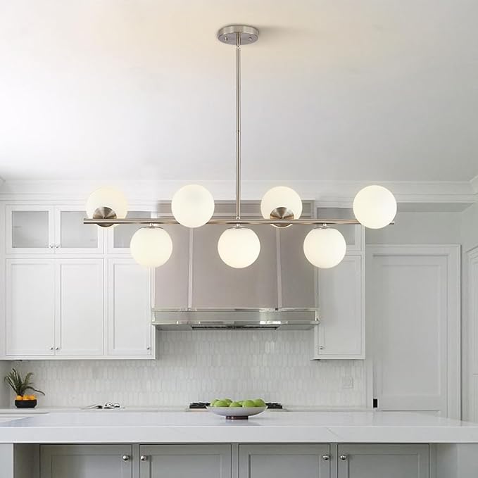 7-Light Clear Glass Globe Chandelier Black Linear Sputnik