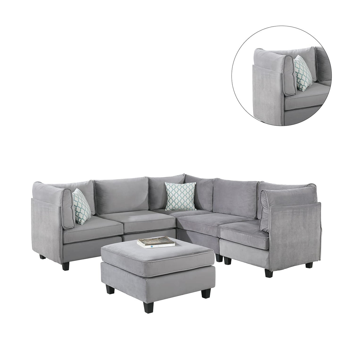 6 Piece Velvet Modular Sectional Sofa with Ottoman