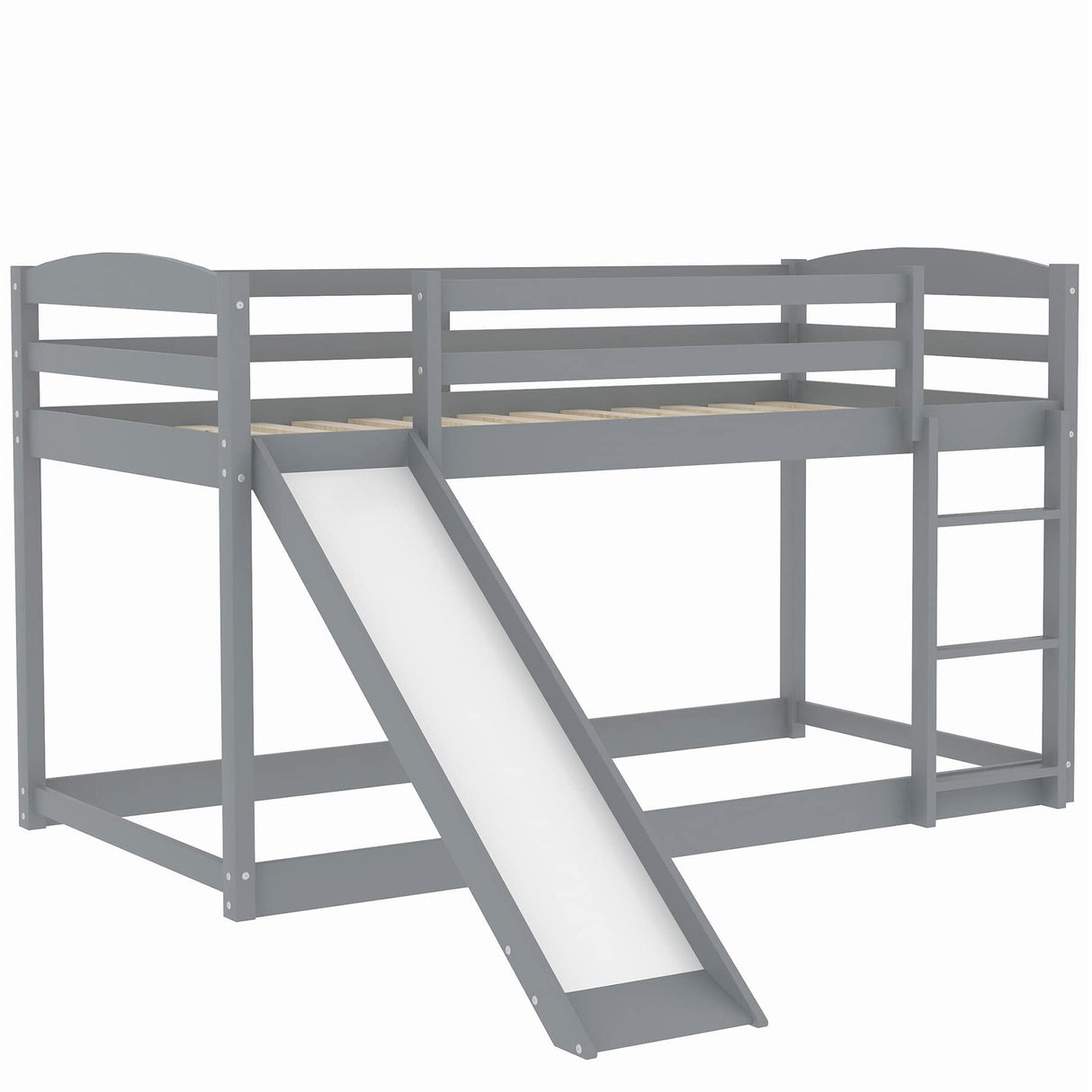 Twin Over Twin Floor Bunk Bed with Convertible Slide and Ladder, Wood Low Bunk Bed Frame for Boys Girls