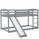 Twin Over Twin Floor Bunk Bed with Convertible Slide and Ladder, Wood Low Bunk Bed Frame for Boys Girls