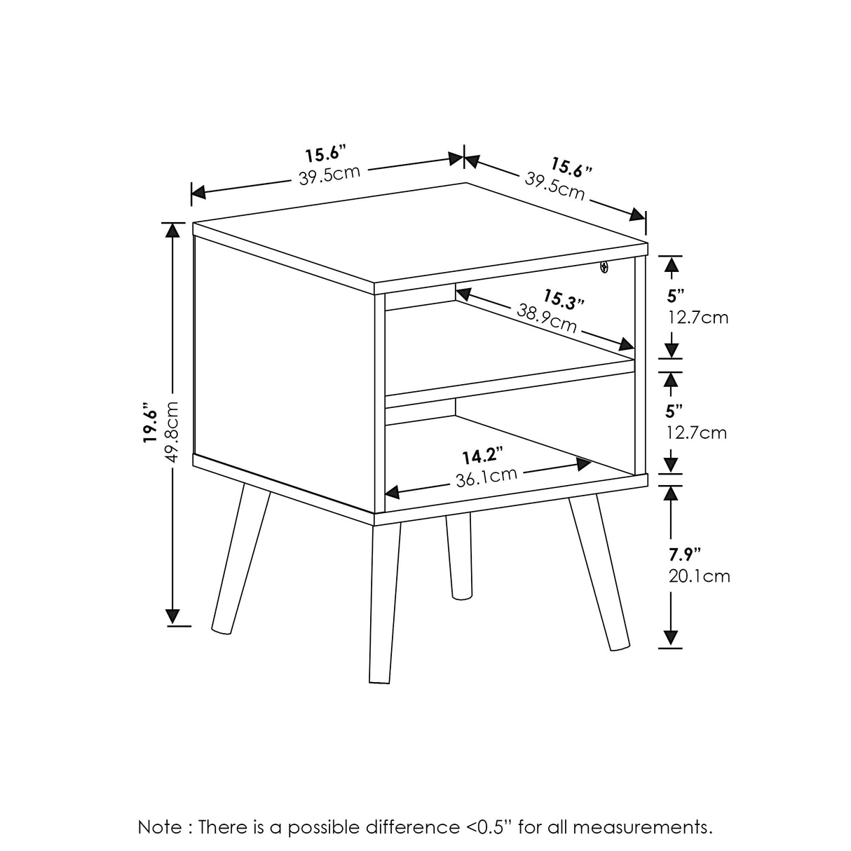 Claude End, Mid Century Style Table with Wood Legs, Espresso