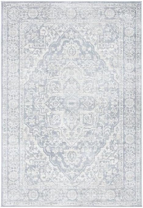 Brentwood Collection Area Rug - 10' x 13', Ivory & Blue, Medallion Distressed Design,