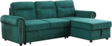 Ashton Gray Velvet Fabric Reversible Sleeper Sectional Sofa Chaise