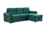 Ashton Green Velvet Fabric Reversible Sleeper Sectional Sofa Chaise