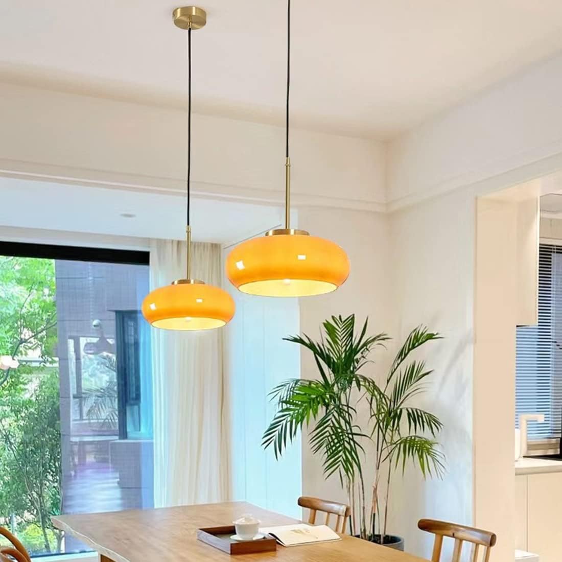 Adjustable Orange Glass Pendant Light for Kitchen Island