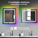 LED Mirror for Bathroom, 48"X40" with 8 RGB Backlit +3 Front Lit, Anti-Fog, Lighted