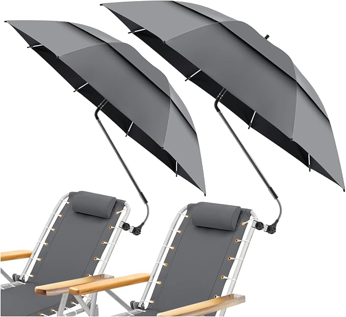 2 Pack 48.6" Double Canopy Umbrella with Clamp, UPF50+ Beach Chair Umbrella