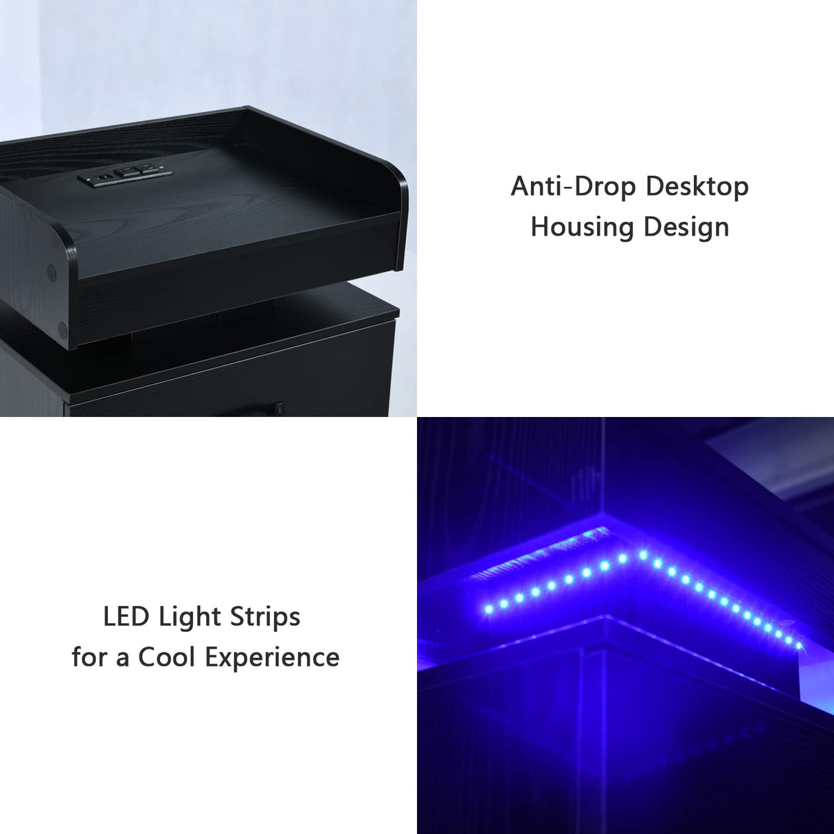 Black Nightstand with Charging Station, Night Stand with LED Lights, Modern Led End