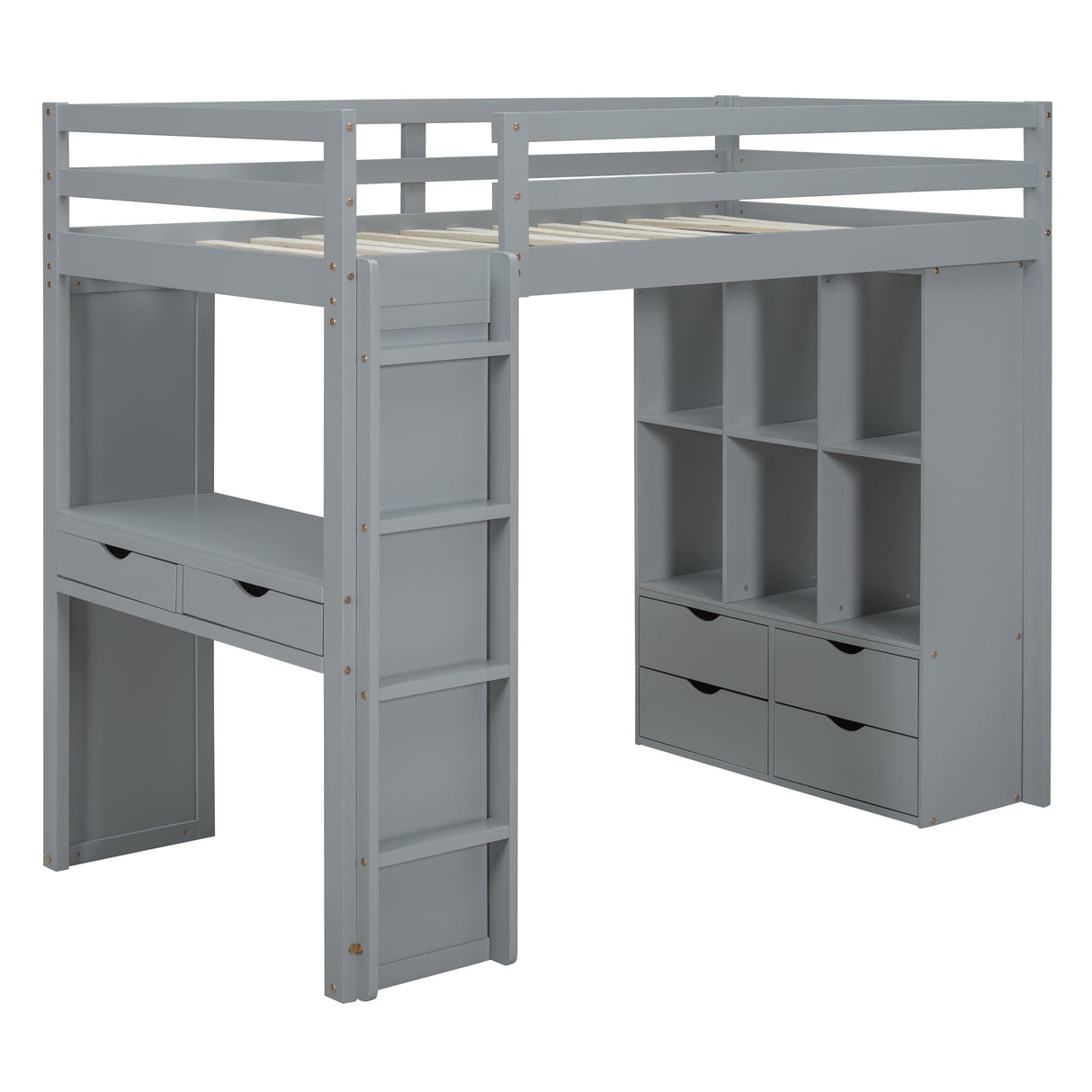 Full-Size Loft Bed with Built-in Desk and LED Light for Kids Teens