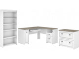 FV008G2W 60-Inch L-Shaped Desk with Lateral File Cabinet and 5-Shelf Bookcase