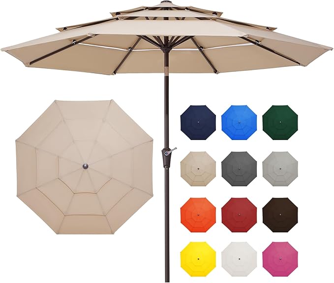 9FT 3 Tier Patio Umbrella Outdoor Market Umbrella Table Umbrellas Sunbrella