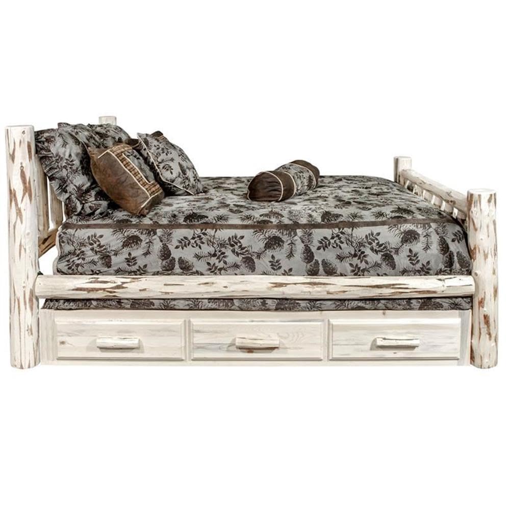 Montana Collection King Bed with Storage, Clear Lacquer Finish