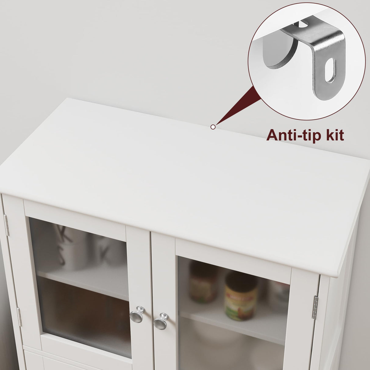 Bathroom Cabinet, Storage Cabinet with Adjustable Shelves & Glass Doors, Freestanding