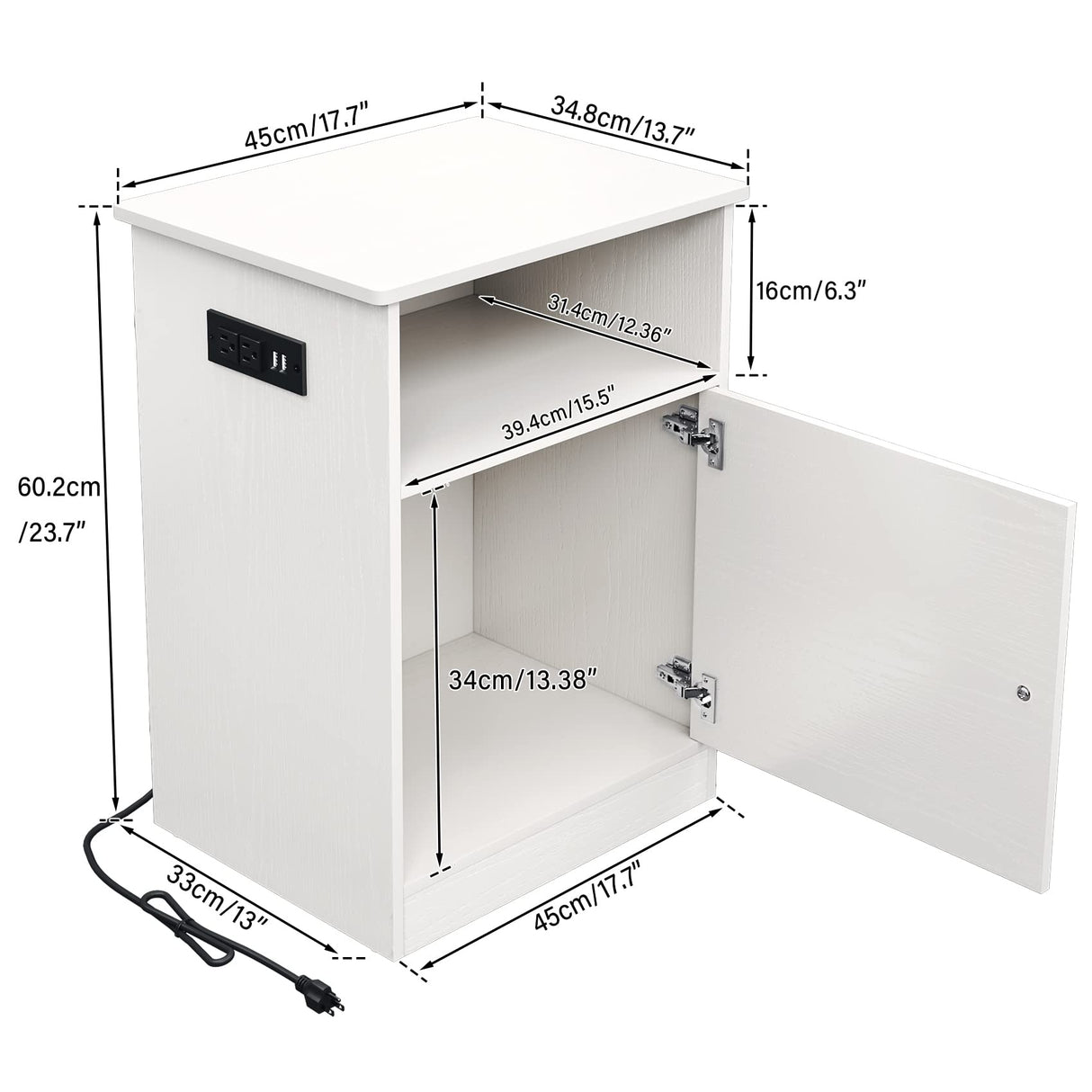 Narrow End Table with Charging Station, Side Table, Flip Top, Shelf and USB Ports Nightstand for Living Room, Bedroom