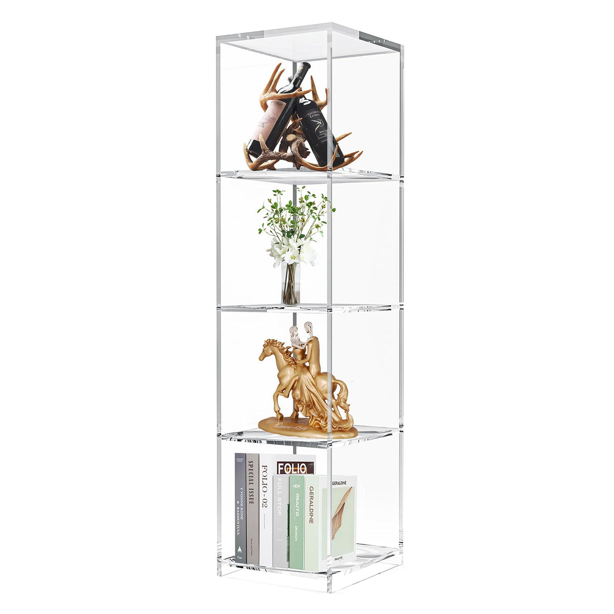 Bookcase 4-Tier, Clear Acrylic Bookshelf