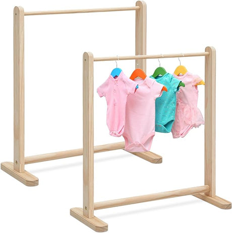 2 Pcs Kids Clothes Rack Wood Small Hanging Rack for Kids Clothes Dress up Storage 22.1" W x 9.5" D x 24.4" H Wood Child Garment Rack for Home Bedroom