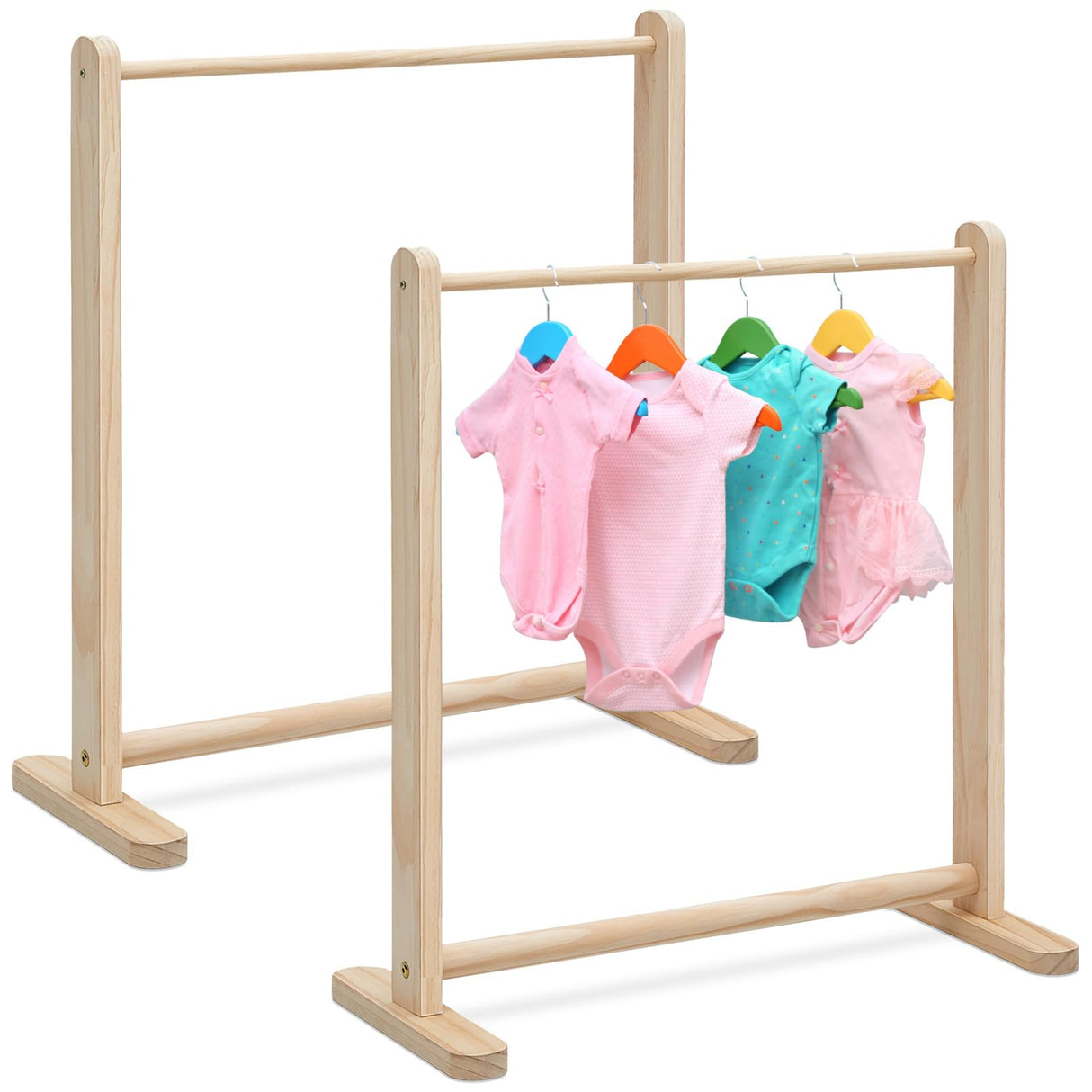 2 Pcs Kids Clothes Rack Wood Small Hanging Rack for Kids Clothes Dress up Storage 22.1" W x 9.5" D x 24.4" H Wood Child Garment Rack for Home Bedroom