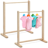 2 Pcs Kids Clothes Rack Wood Small Hanging Rack for Kids Clothes Dress up Storage 22.1" W x 9.5" D x 24.4" H Wood Child Garment Rack for Home Bedroom