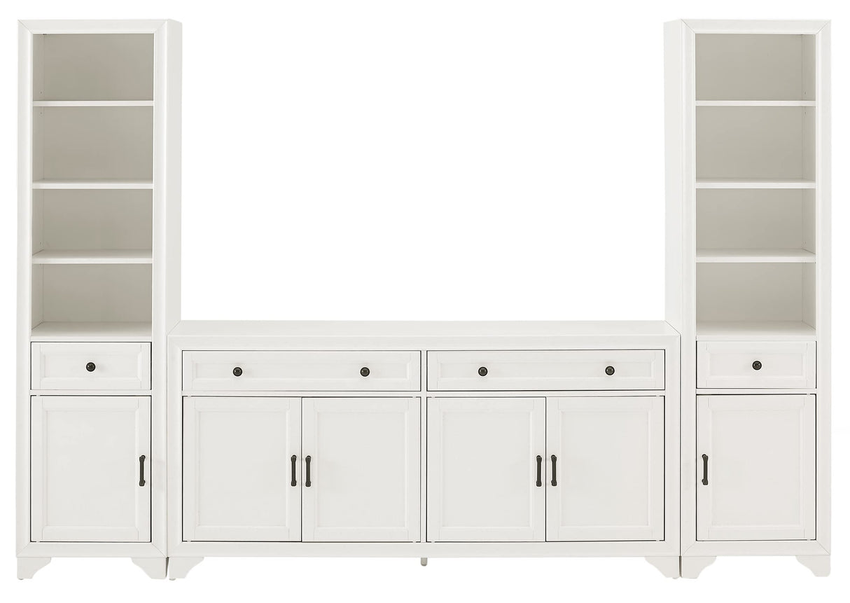 Tara 3-Piece Entertainment Set with Sideboard and 2 Bookcases, Distressed White