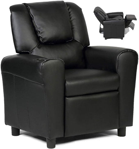 Kids Recliner Chair with Cup Holder, Toddler Furniture Children Armrest Sofa