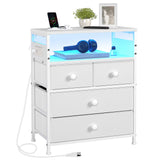 Nightstand with Charging Station, Bedside Table with 4 Drawers and 2-Tier Shelf, Modern