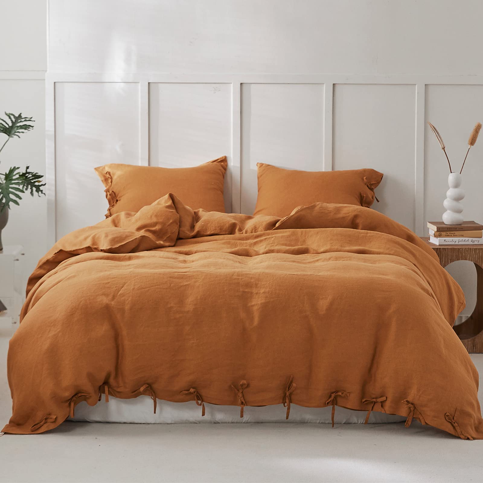 Natural French Washed Flax Solid Color Soft Breathable Farmhouse Bedding