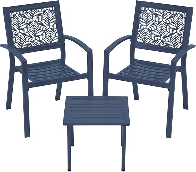 Outdoor Bistro Set for 2, Stackable Modern Porch Furniture Set