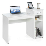 Desk with Storage Drawer & Shelves, Compact Desk for Small Space, Modern Wooden Study Desk Writing Desk with Storage Drawer & Compartments, PC Laptop Desk Small Desk for Bedroom