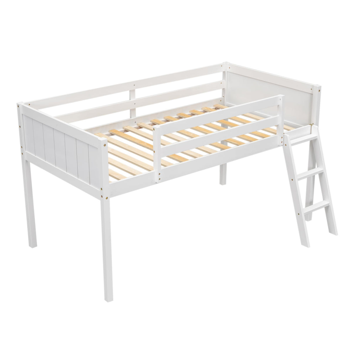 Twin Low Loft Bed, Twin Size Loft Bed with Ladder & Safety Guardrails, Wood Junior Lof